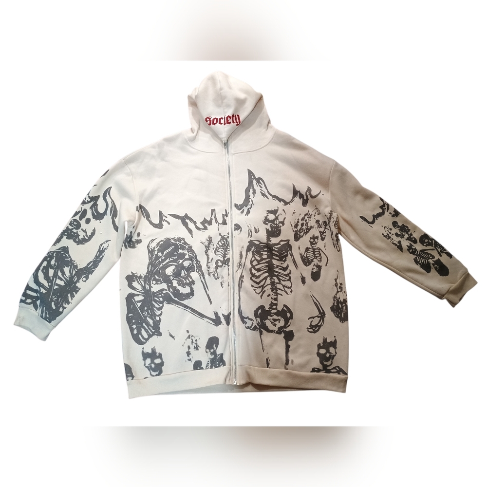 Society Graphic Skeleton Zip Hoodie Large - Picture 3 of 3